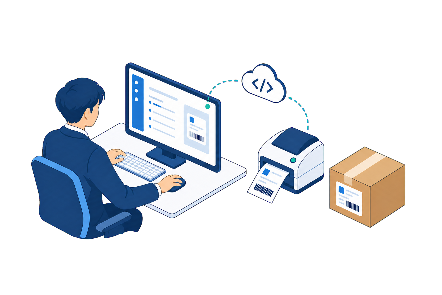ShippSySのシステム画面から送り状を発行する株式会社UMTECの業務イメージ