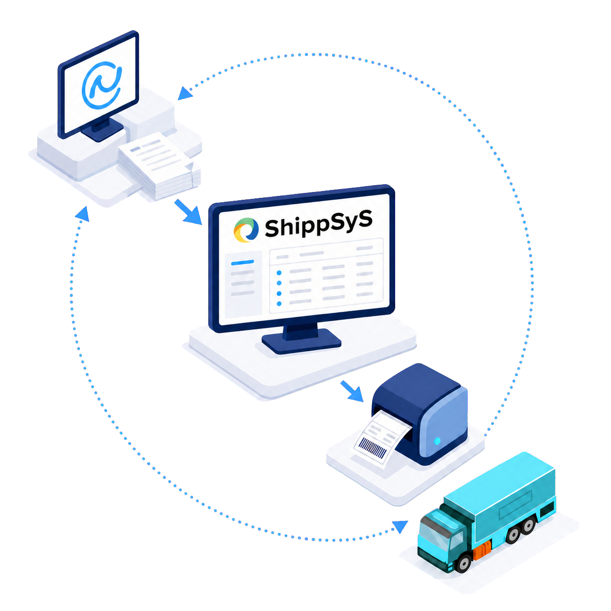 NXの受注情報をShippSySへ連携し、送り状を印刷して配送する流れ
